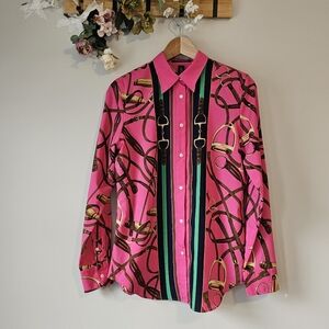Lauren Ralph Lauren Equestrian Horse  Western Button Down Pink Blouse Size M